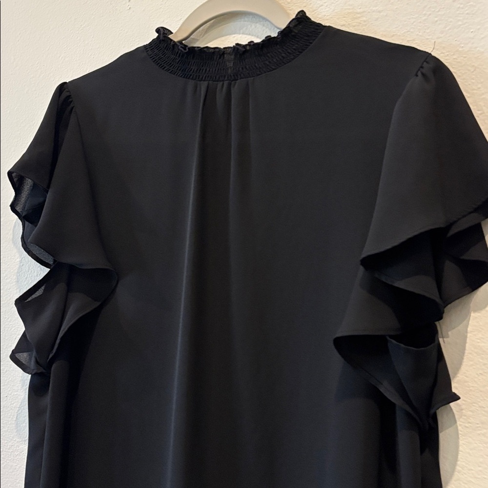 Apt. 9 Elegant Black Ruffle Sleeve Blouse Ruched Neck Medium - Picture 2 of 10